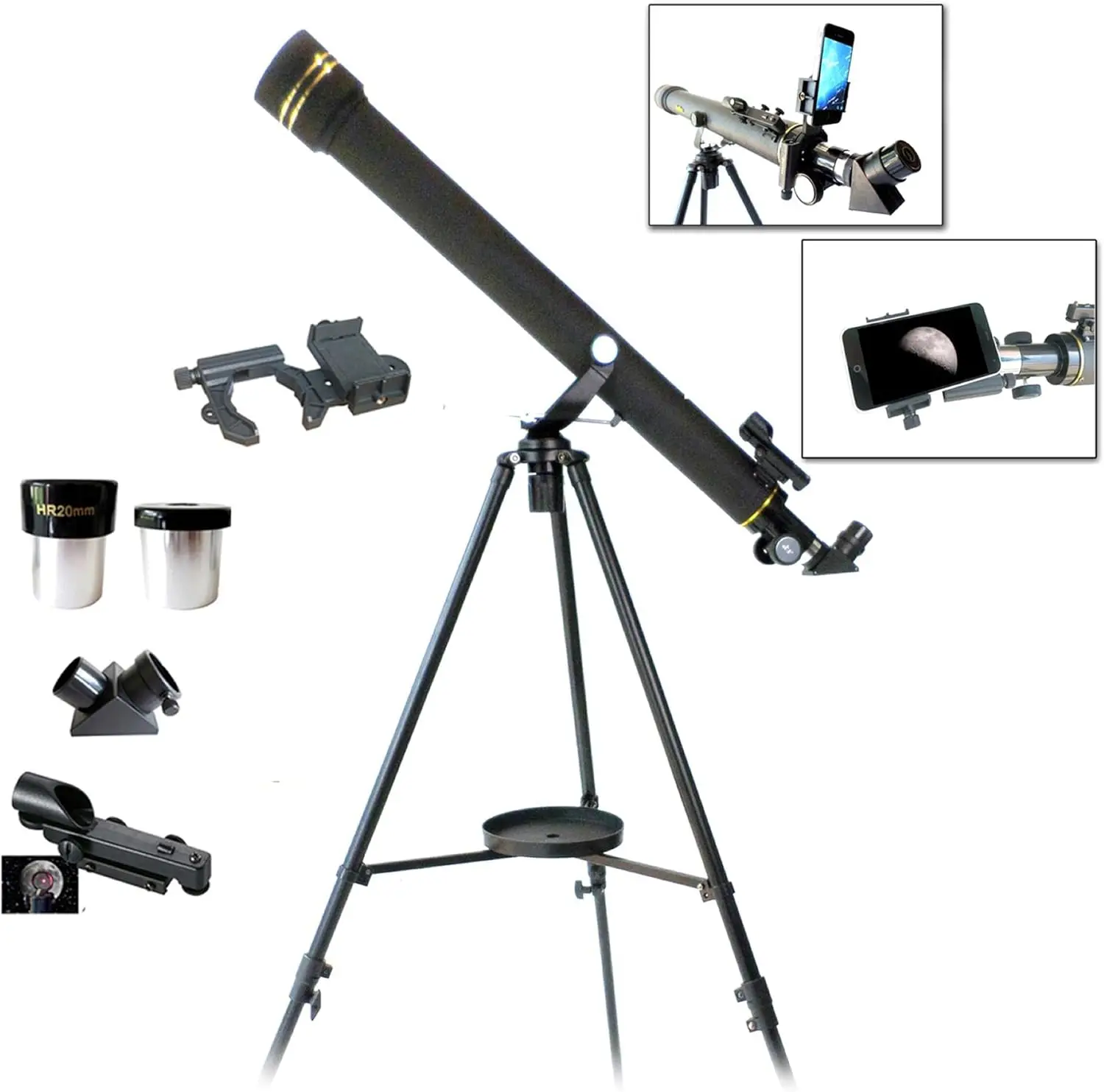 800m x 60mm Astronomical and Terrestrial Refractor Telescope Kit with Smartphone Photo Adapter