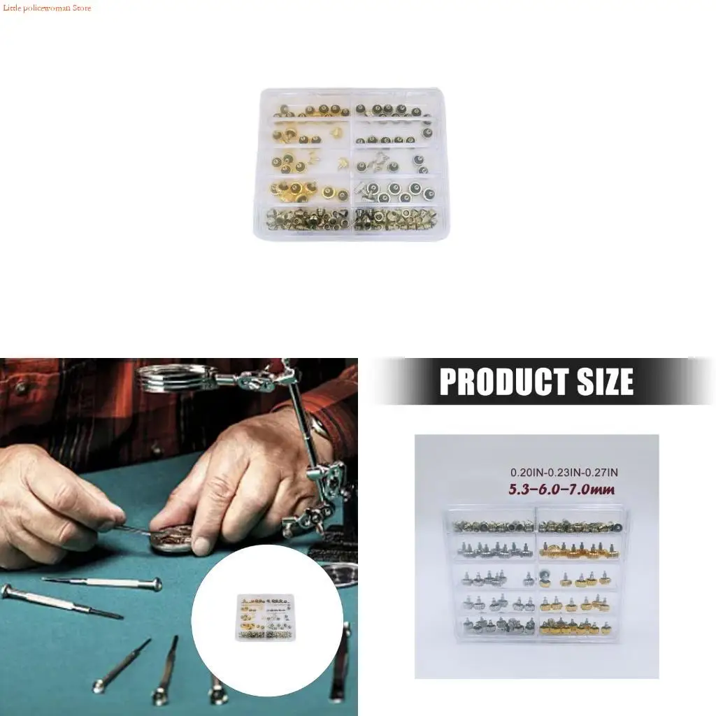 F92D Pack of 3 Mechanical Watch Repair Accessories Multiple Sizes Alloy Steel Watch Head Crown Replacement Parts