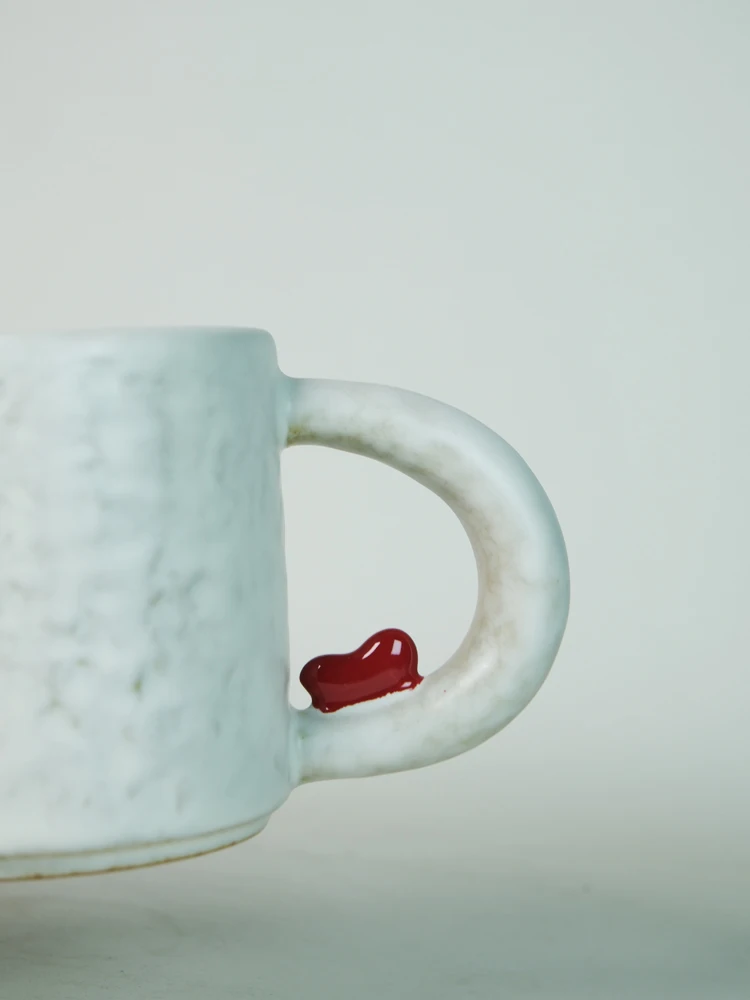 XIJIU  Style Ceramic Coffee Cup with Plate Retro Glaze Dialogue Pattern Wabi-Sabi Gift Home Ceremony Sense