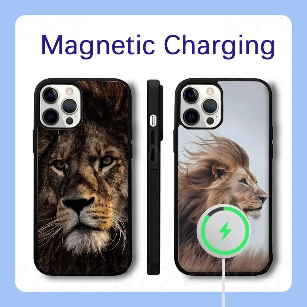 Lion King Wild Animals Phone Case For iPhone 18,17,16,15,14,13,12,Pro,Max,Plus Magnetic Wireless Charge Cover