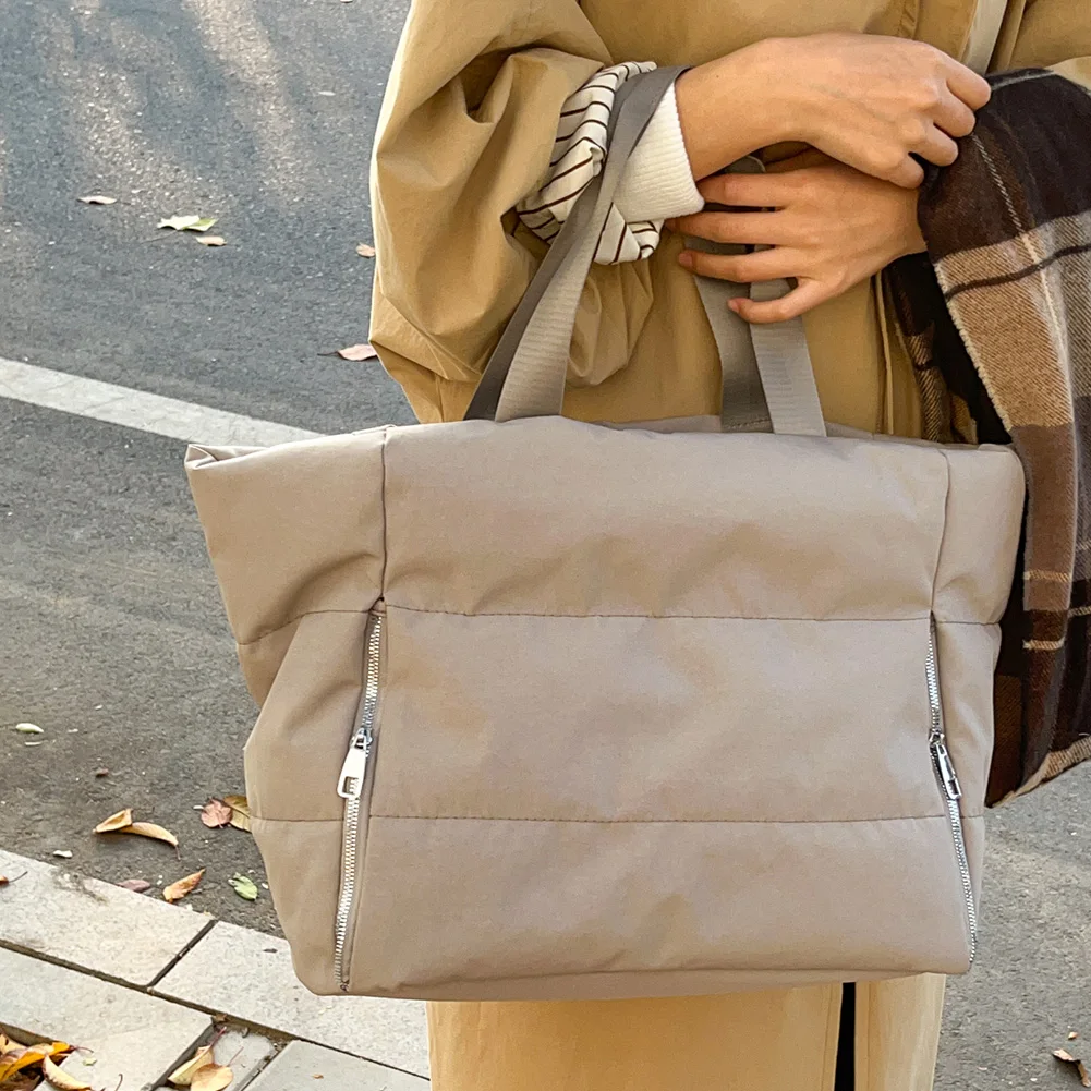 

Женская сумка-тоут из стеганой ткани, большая вместительная сумка с верхней ручкой, однотонная объемная сумка через плечо, женская сумка для повседневного использования