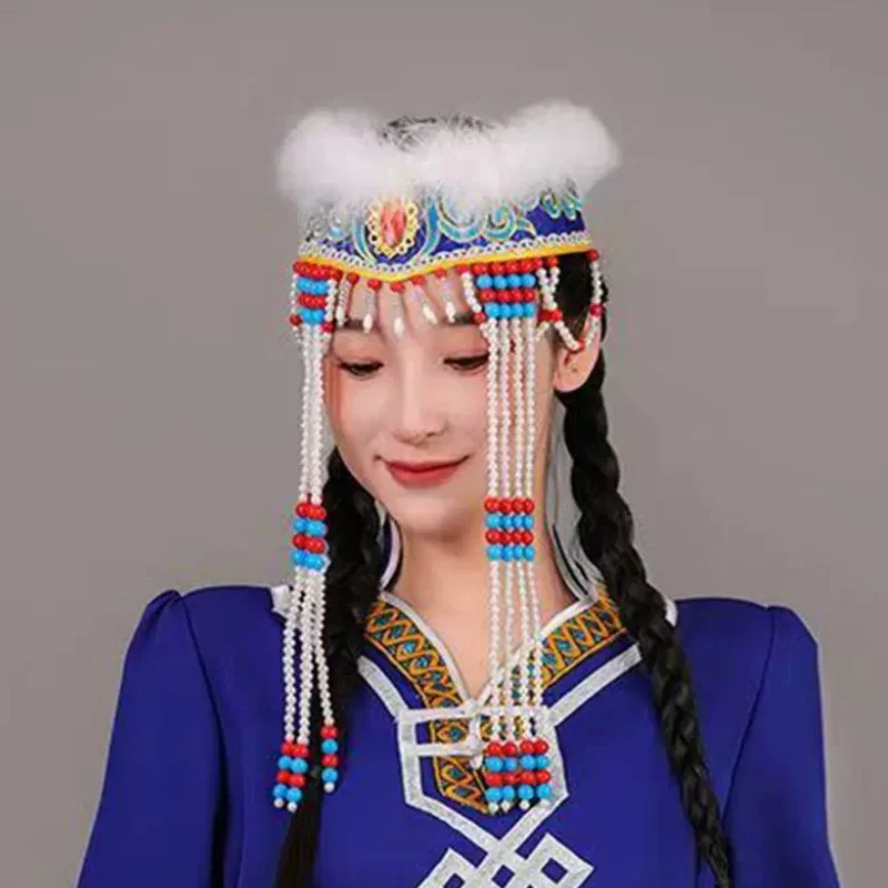 Mongolian Style Fragrant Princess Hat Long Tassel Mongolian Robe Accessories Hat Dance Performance Headwear