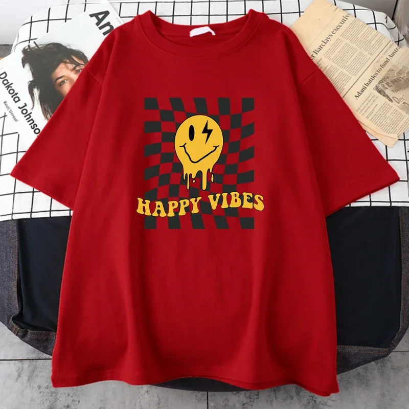 Happy Yellow Ghost Face Pattern T-Shirt Women Street Summer Oversize Tops Cotton Tee Clothes Oddychająca koszulka na co dzień