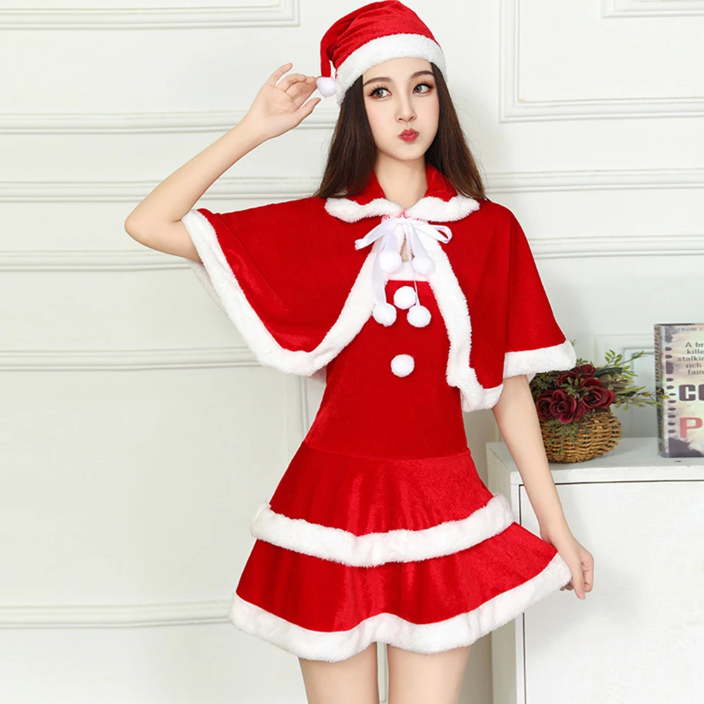 Kerst Xmas Lady Santa Claus Cosplay Kostuum Winter Fluwelen Meisje Cape Mantel Outfits Halloween Vrouwen Fancy Dress Meid Uniform