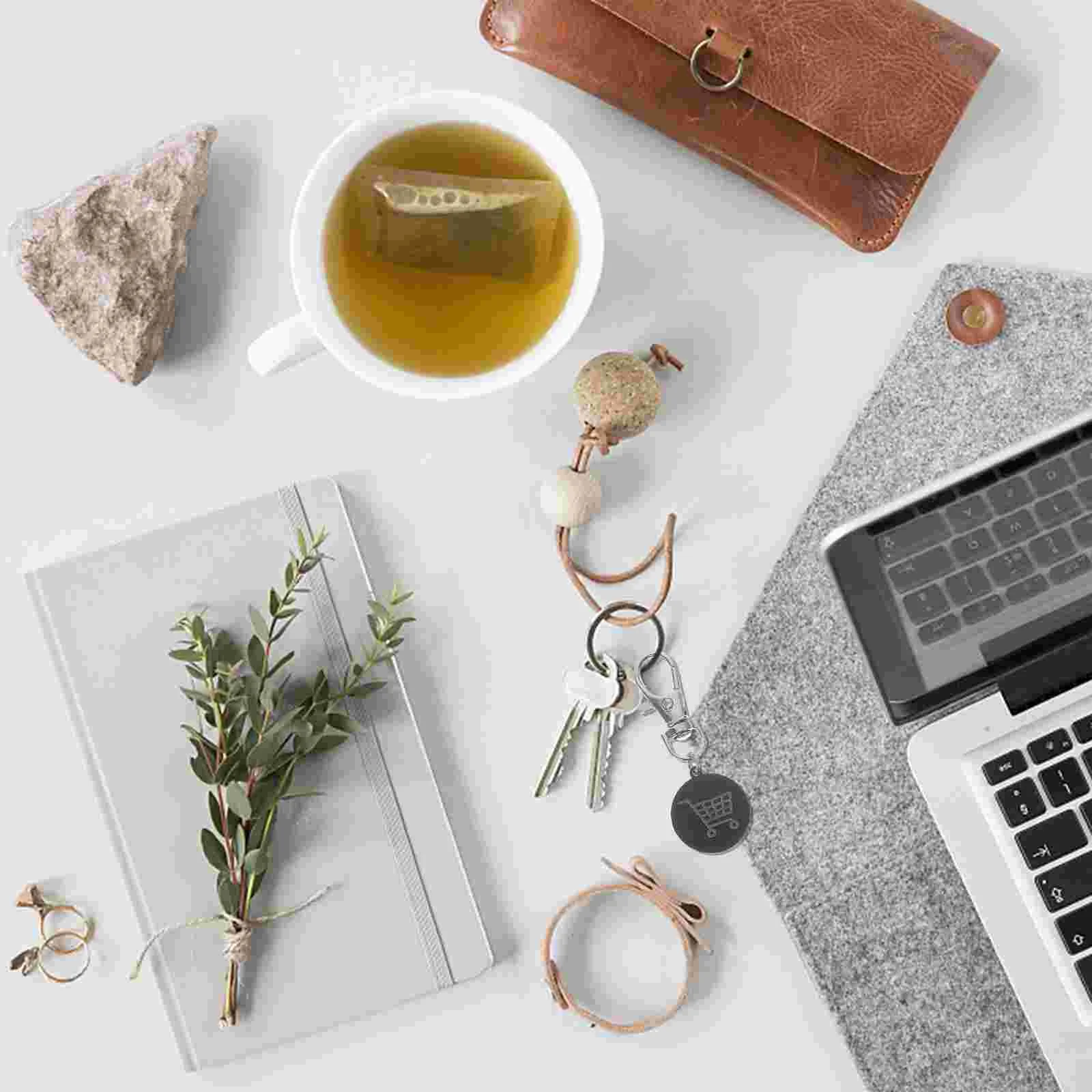 3 Pcs Portable Shopping Cart Keychain Trolley Token Coin Keyring Rings Black Pendant