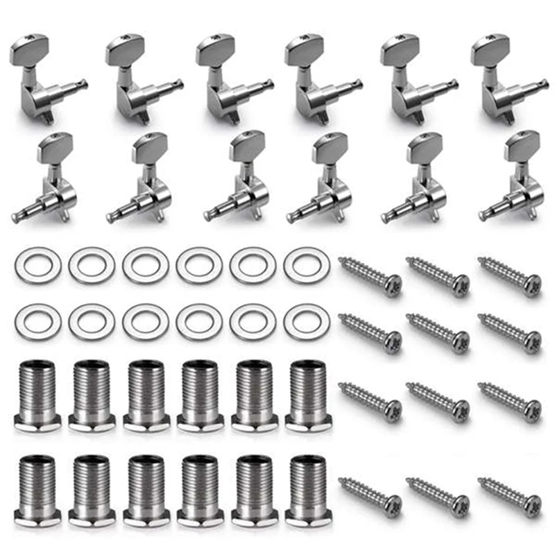 12 Pack Acoustic Guitar Guitar Pins Tuner Head Knobs (6 Left + 6 Right) Silver