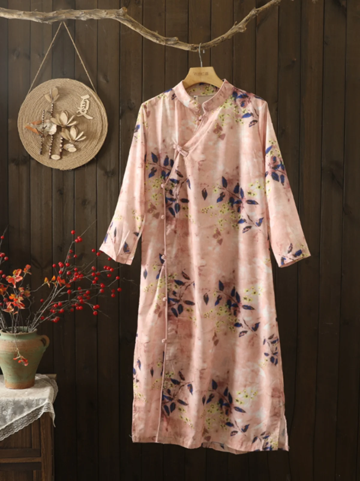 

Ранняя осень в стиле ретро, хлопково-льняная длинная юбка с принтом Qipao Dr, воротник-стойка и пуговицы, китайская длинная юбка большого размера, женская одежда