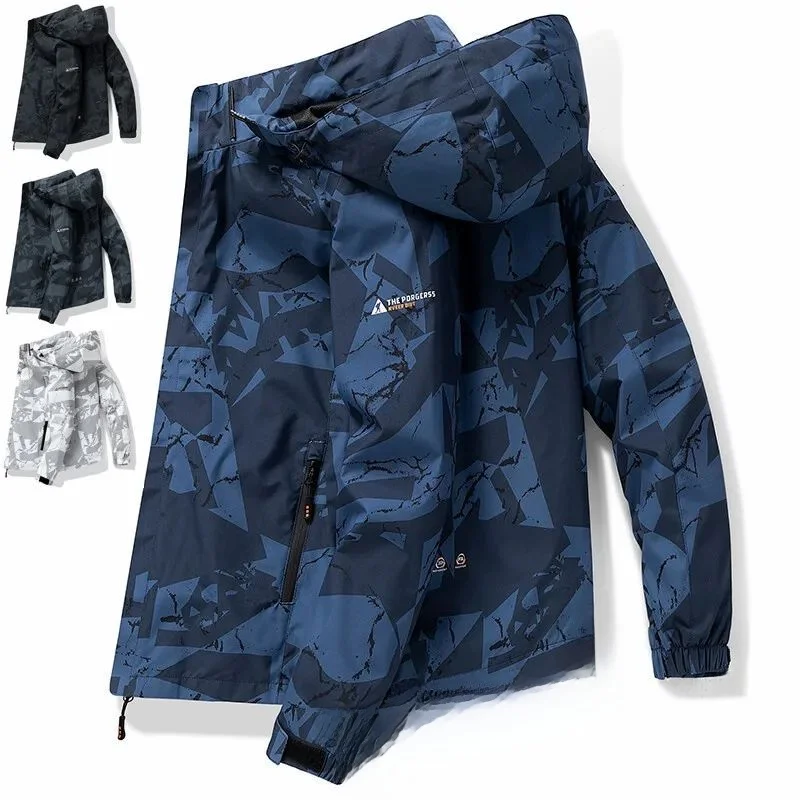 2023 Men's Hooded Hiking Cycling Jacket Autumn Outdoor Bomber Short Sleeve V-Neck Simple Style Casual Fashion Men's Jacket