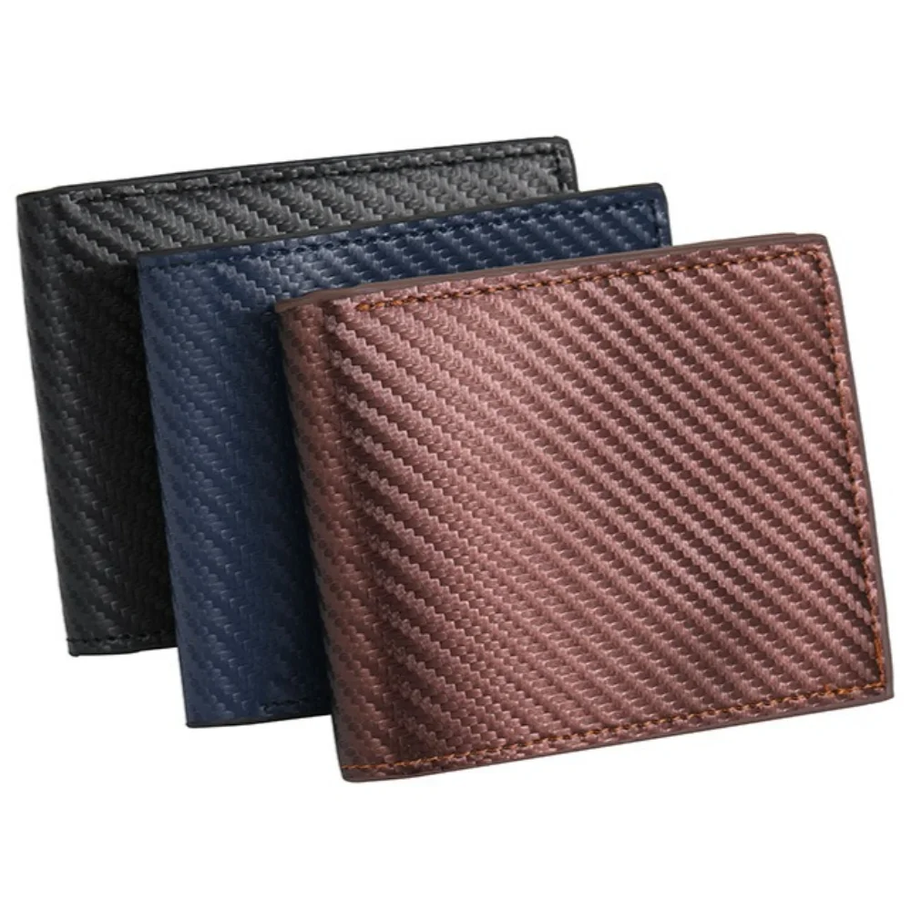 2026 Men\'s Carbon Fiber Short Wallet with Integrated Zipper Coin Pocket, Multifunctional Card Bag & Credit Card Holder Design