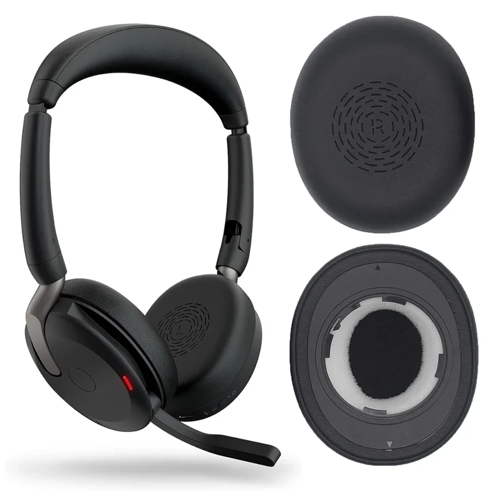 1 Pair Replacement Ear Pads Protein Leather Headset Earpads Pillow Cushion Cover Ear Cups for Jabra Evolve2 65UC/65 Flex