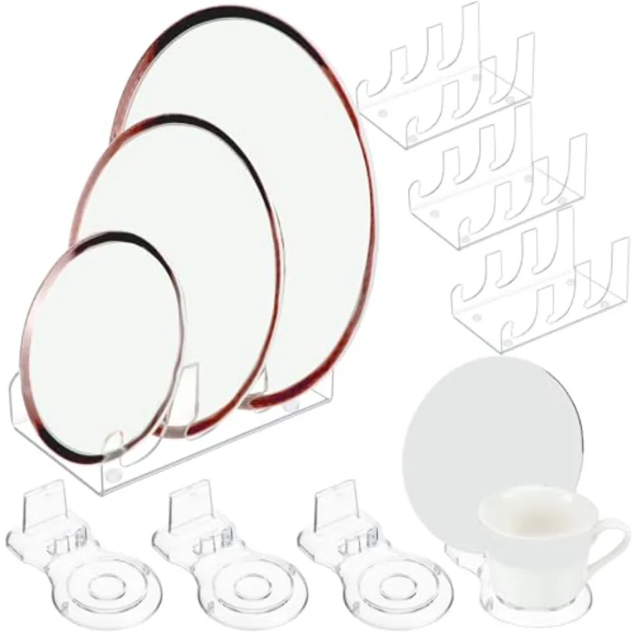 

8 Pcs Acrylic Dinnerware Display Stand 4 Pack 3 Tiers China Plate Display Stand Clear China Platters Setting Holder and 4 Pcs T