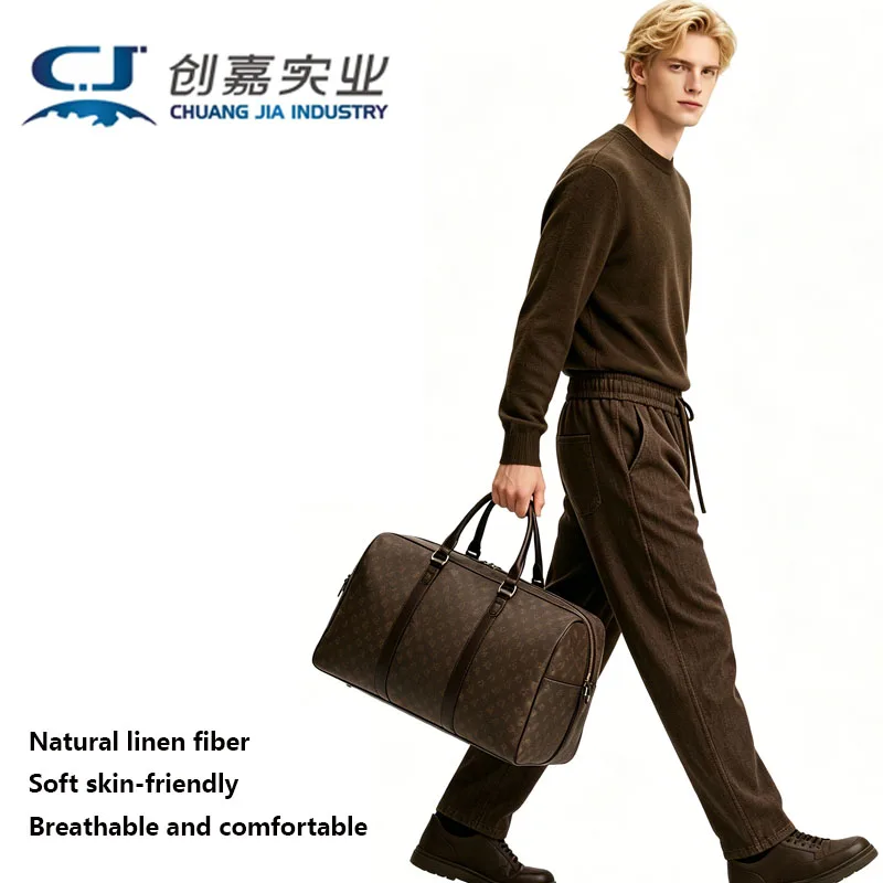 High-end Natural Pure Linen Men's Pants Brown Drawstring Straight-leg Pants Loose Comfortable Cool Outdoor Casual Pants Spring