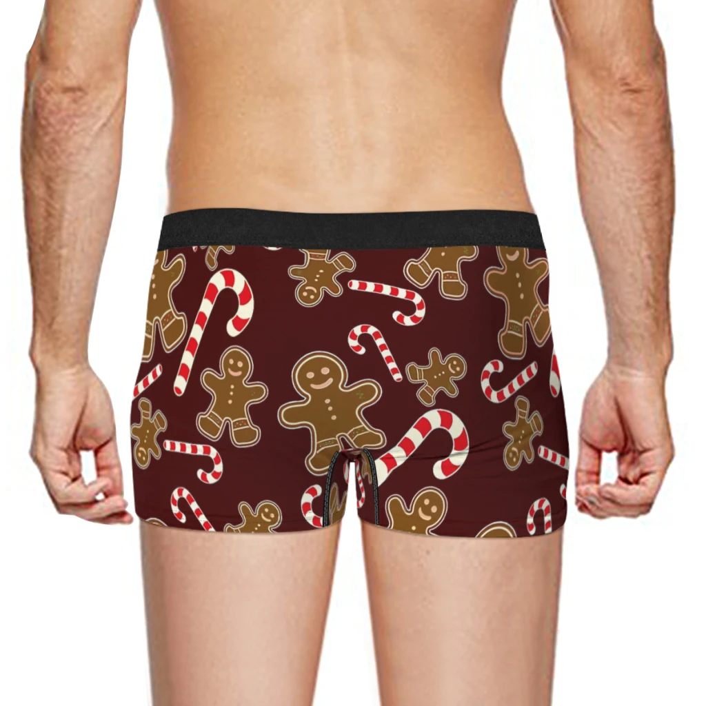 Christmas Candy Cane and Gingerbread Man Merry Christmas Underpants Breathbale Panties Male Underwear Print Shorts Boxer Briefs