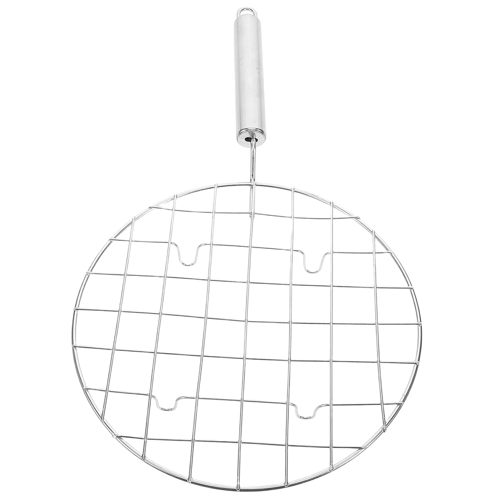 

Round Stainless Steel Grill Net Durable Handle Portable Outdoor Cooking Bbq Grilling Fish Meat Accessories Metal Cooking Utensil