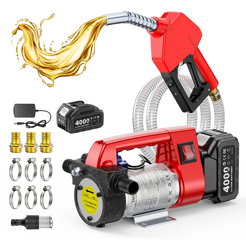 Taskstar Draadloze Elektrische Diesel Kerosine Overdrachtsset met 2x6.6FT Slangen 12GPM Brandstofoverdrachtpomp voor 18V Makita Accu