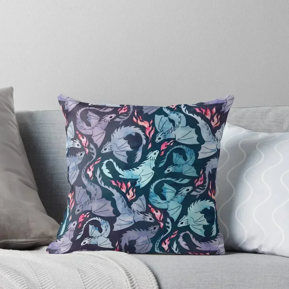 Dragon fire dark turquoise and purple Throw Pillow Ornamental Pillow Decorative Cushion Cover pillow