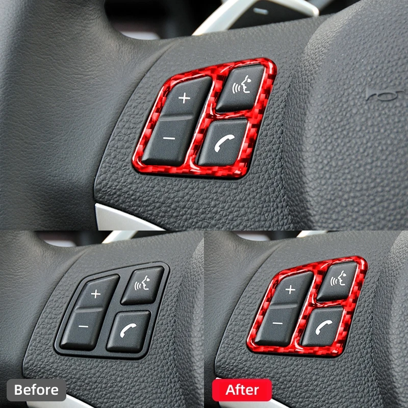 For BMW 3 Series E90 2005-2012 Accessories Carbon Fiber Interior Car Steering Wheel Button Decoration Frame Trim Cover Stickers