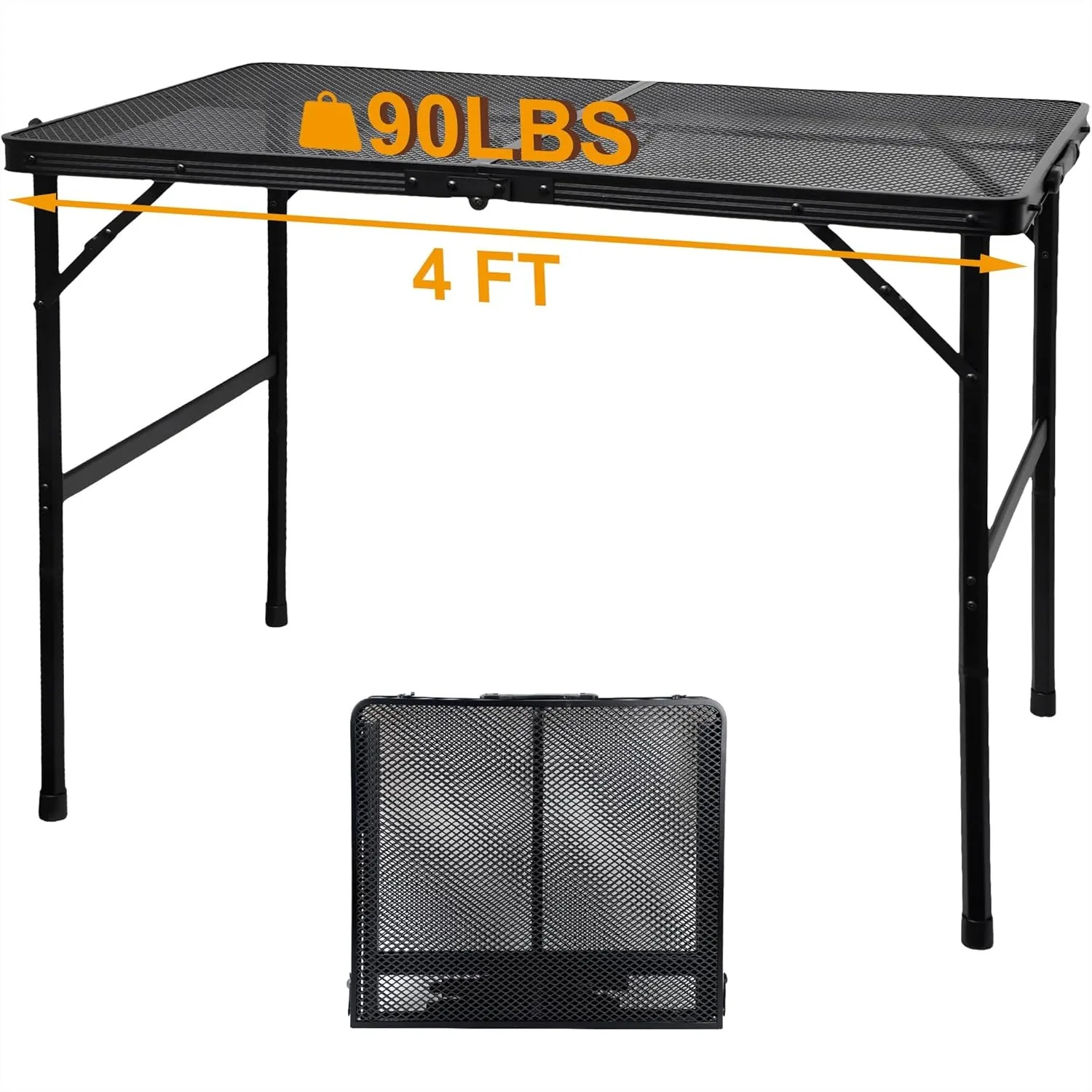 

Camping Table with Mesh Desktop, Lightweight Portable Folding Grill Table, Height Adjustable Metal Outdoor Table for Camp, BBQ