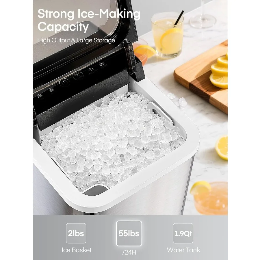 ماكينة صنع الثلج على سطح الطاولة بسعة 55 رطل/24 ساعة ماكينة ثلج بيليه قابلة للمضغ تتميز بوظيفة التنظيف الذاتي جاهزة في فقط #2