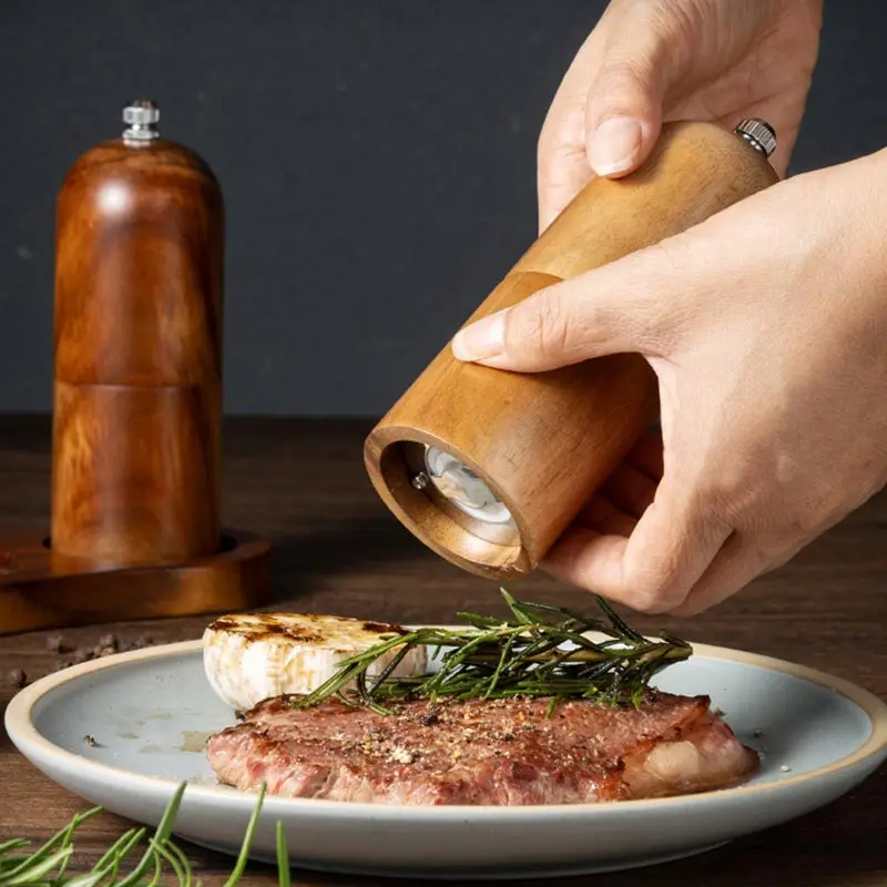 Acacia Pepper Grinder,Solid Wood Manual Pepper Grinder,Sea Salt Grinder Bottle,Western Restaurant Wood Pepper Mills Shaker Tools