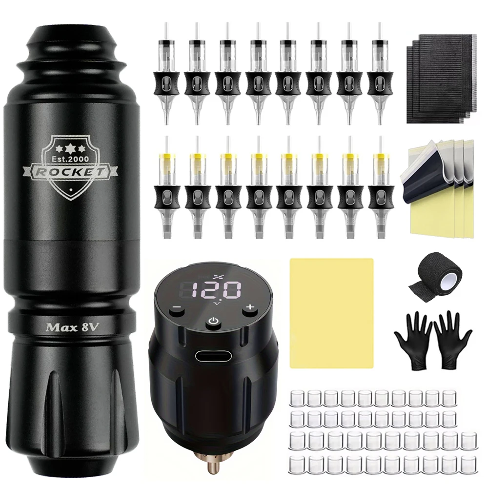 

Беспроводной набор для татуировки — полный набор с блоками питания для татуировки емкостью 1500 мАч — профессиональная тату-машинка для начинающих