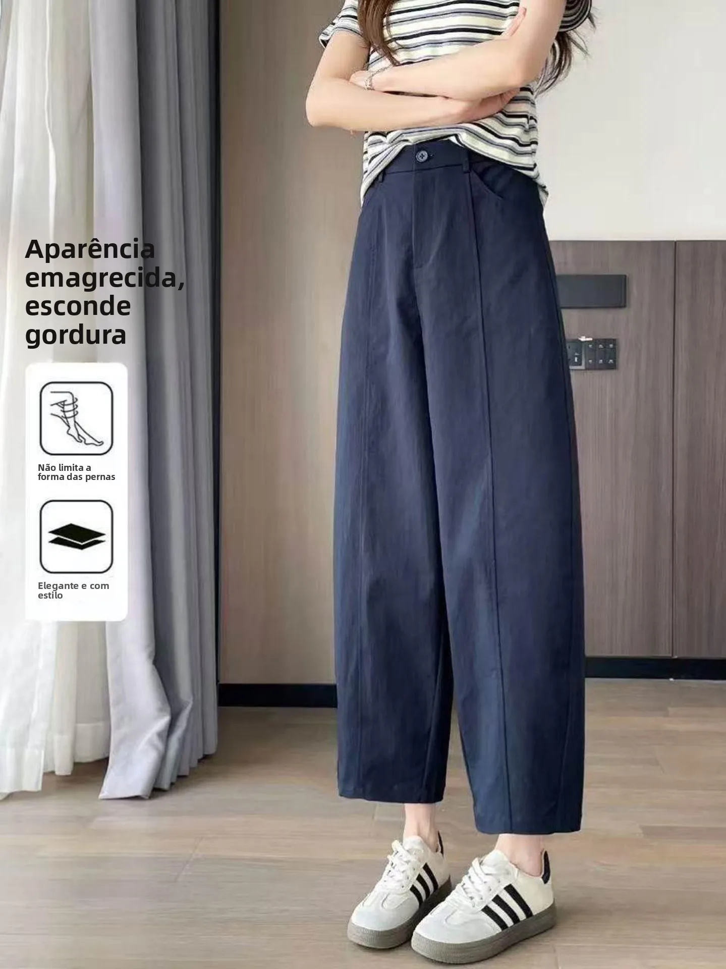 high-waist-wide-leg-pants-women's-summer-thin-hanging-sensation-slimming-nine-points-casual-harlan-pants-collar-pin