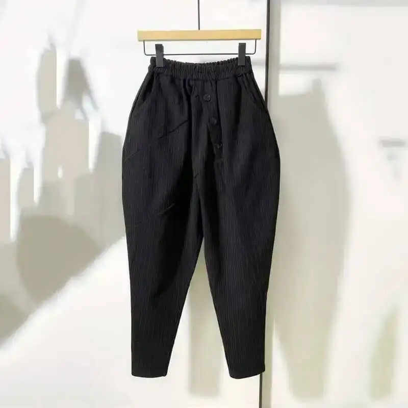 HKSH 2024 ฤดูใบไม้ผลิฤดูใบไม้ร่วงใหม่ผู้ชาย Dark Niche Design กว้างด้านบนแคบด้านล่างสบายๆกางเกง Hip Hop Stripe Chic กางเกง HK2424