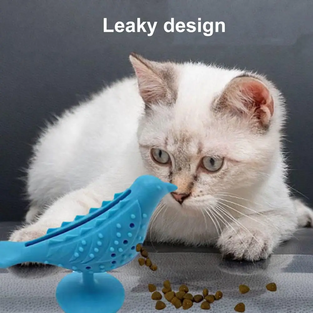 Cat Teething Leakage Catnip Toy Bird Shape Cat Chewing Toy Suction Cup Design Silicone Nibbling Teething Leakage Catnip for Cats