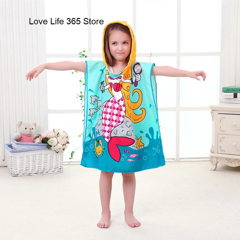 Mermaid Beach Towel Soft Microfiber Quick Dry Hooded Cloak Princess Kids Large Bath Towels Poncho Bathrobe for Swim Surf