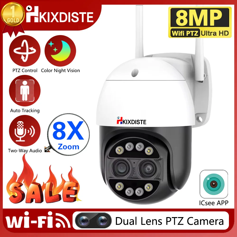 

8MP Dual Lens 2.8mm -12mm 8X Zoom 4K PTZ WiFi IP Camera Outdoor AI Auto Tracking CCTV 2-Audio Home Security Surveillance Camera