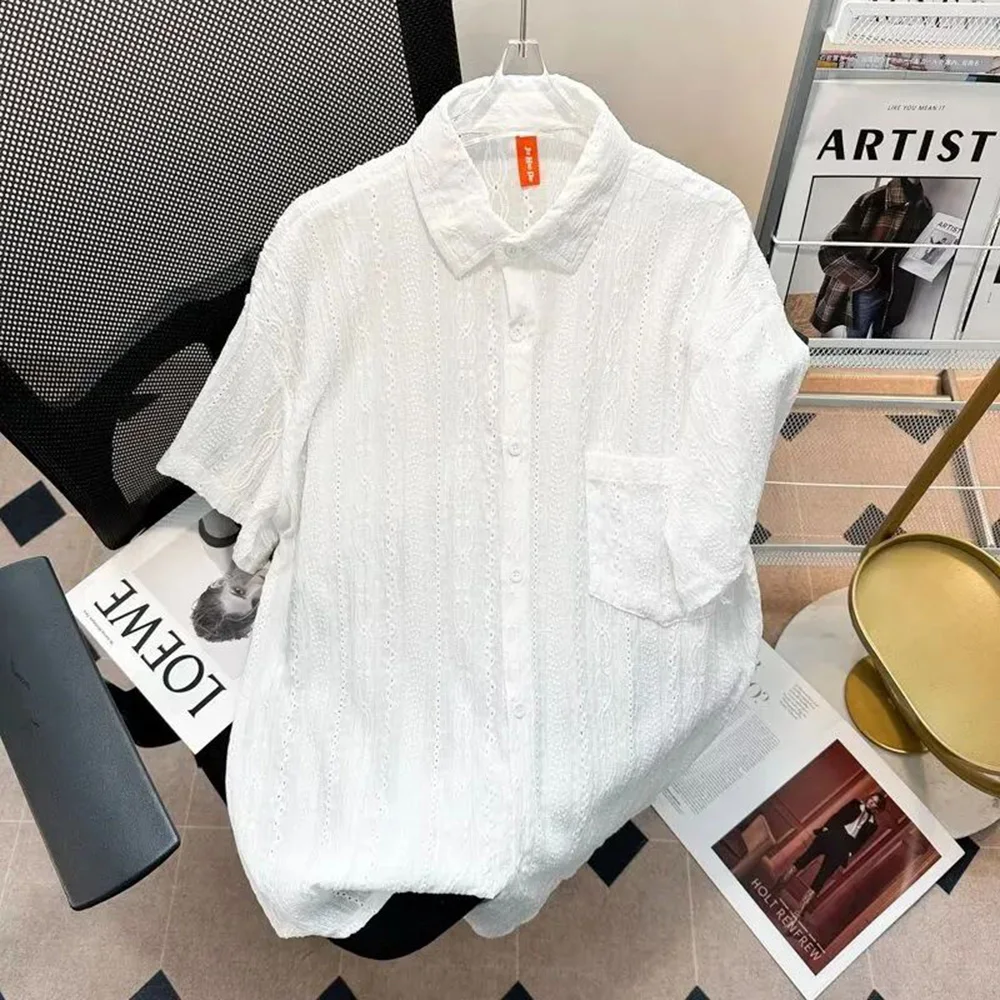 

Mens Shirt Hollow Hemp Pattern Casual Shirt Daily Retro Breathable Versatile Simple Soft Comfortable Tops Men'S Clothing 2024