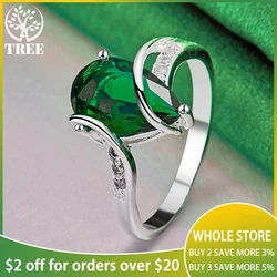 925 Sterling Silver Shiny Water Droplet Green Zircon Ring For Women rings Fashion Party Banquet Birthday Wedding Charm Jewelry