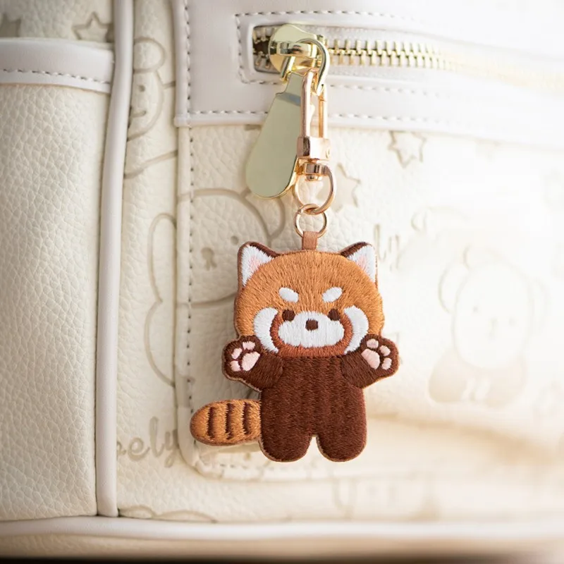 

Cute Embroidery Animal Keyrings For Car Keys Cartoon Red Panda Doll Keychain For Bag Pendant Kawaii Charm Keychain Wholesale