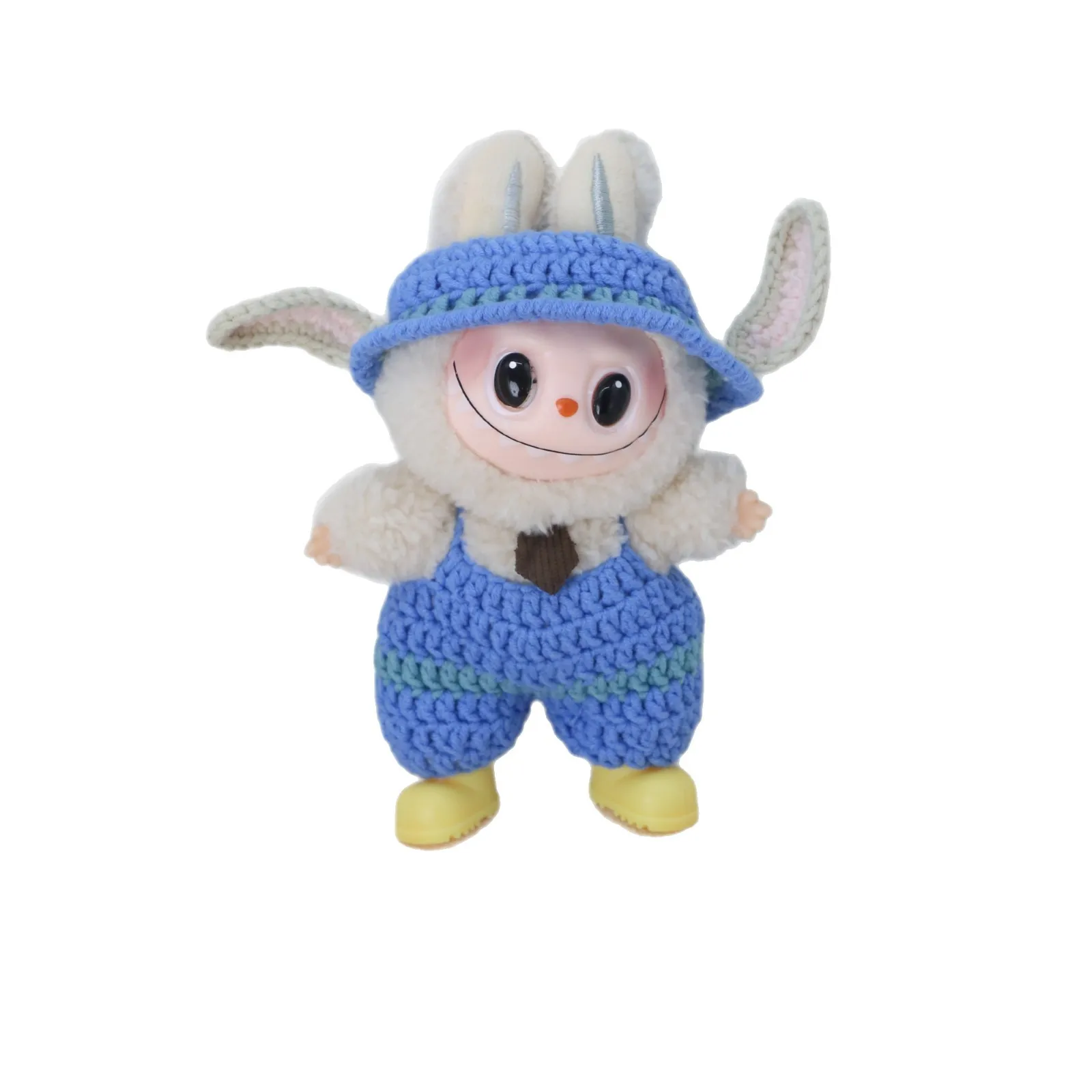 V1/V3 ラブブぬいぐるみブルーオーバーオール帽子ウール服キットウールかぎ針編みフック純粋な手作り技量アクセサリーH