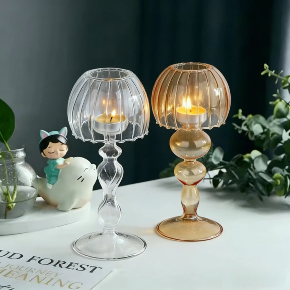 Irregular Glass Candle Holder French Retro Style Home Desktop Ornaments Vintage Glass Candle Holder
