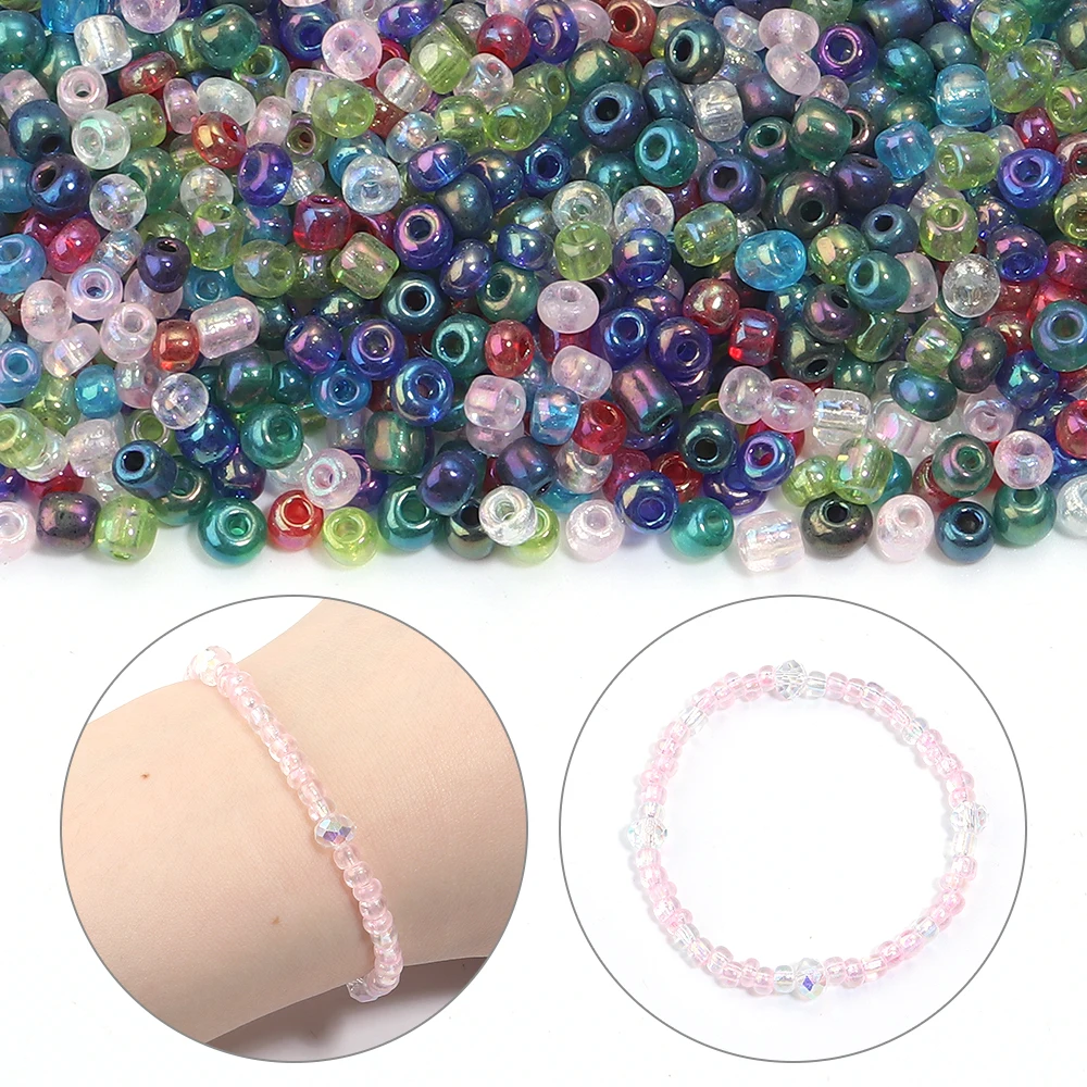 

40g/pack 4mm Glass Beads AB Color Round Loose Spacer Czech Rice Seed Bead for Ornament Making DIY Needlework Sewing Accessories