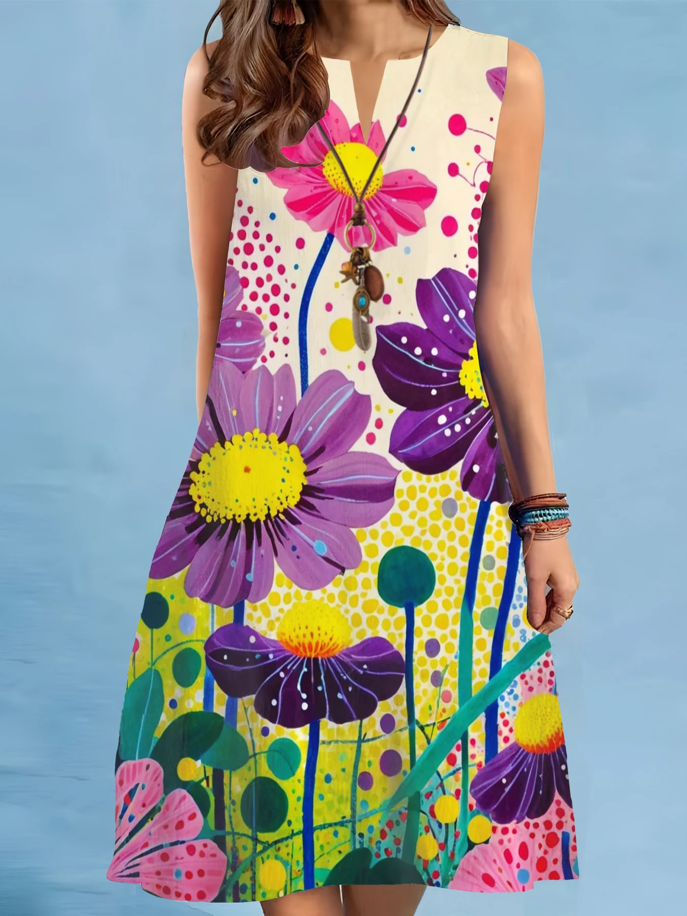 New Summer Beach Floral Print Dress For Women Casual Sexy Sleeveless V-neck Loose Mini Dress Elegant Woman Short Dress Vestidos