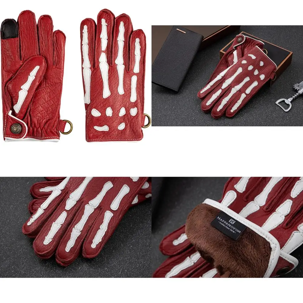 قفازات جلدية للدراجات النارية مع هيكل عظمي غير قابل للانزلاق، بطانة دافئة للرجال - مثالية لركوب الدراجات في الشتاء وركوب الدراجات