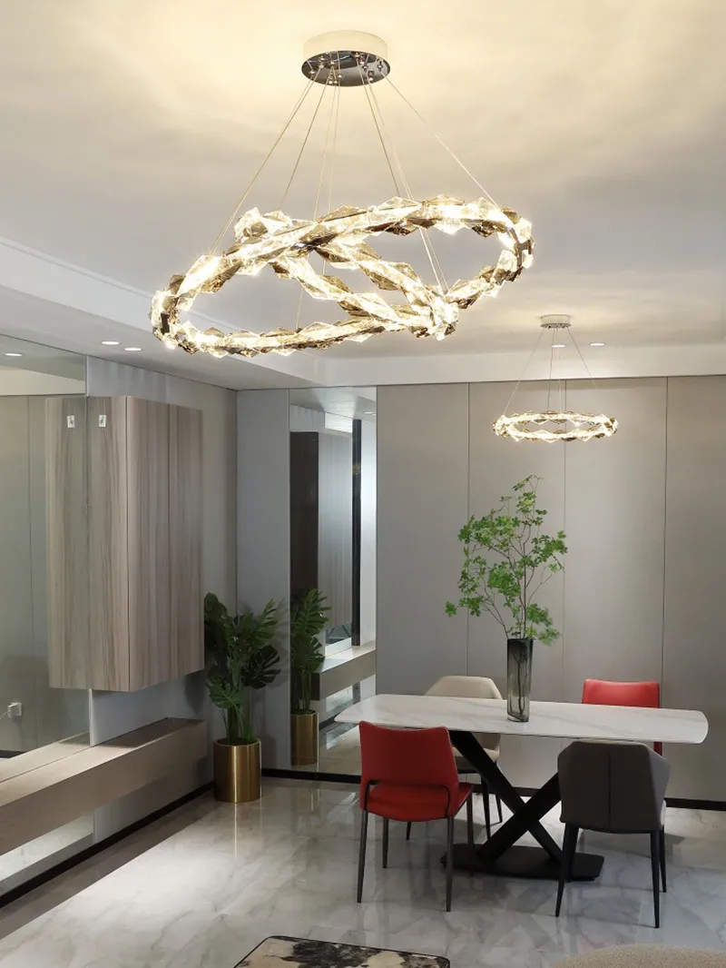 2025 New Rings Lustre Modern Dimmable Crystal LED Ceiling Chandelier Light for Whole House Package Indoor Decor Lighting Fixture