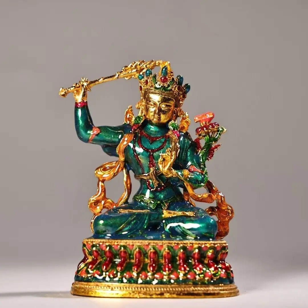 Xizang craftsmanship pure copper all copper cloisonne gilt Tibetan Manjushri Buddha statue exquisite craftsmanship