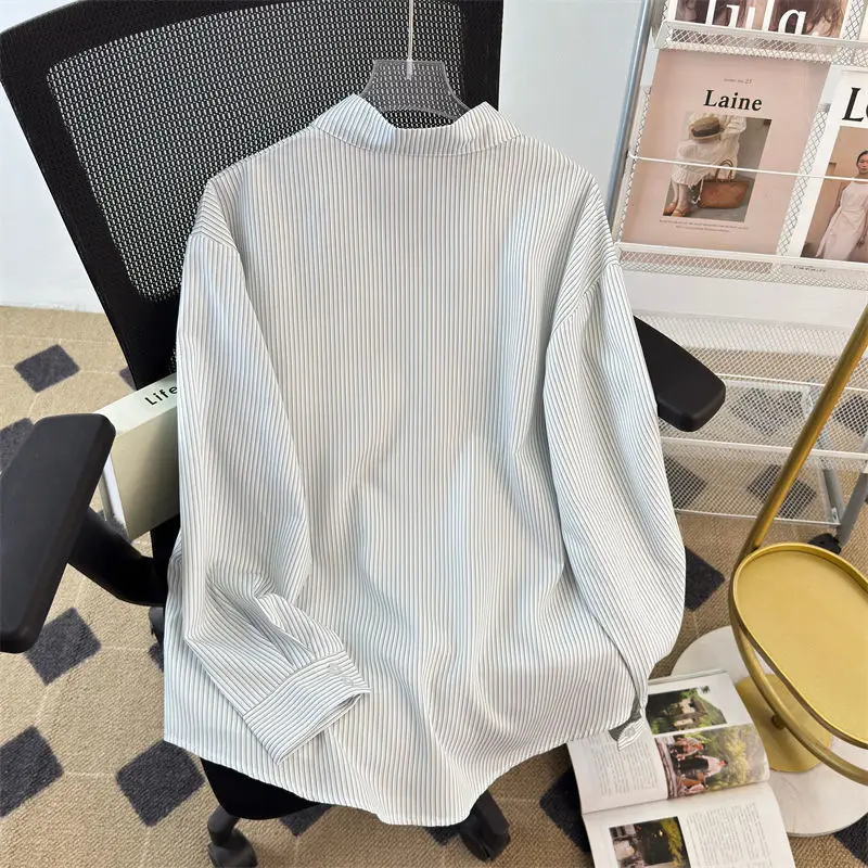 Chemisier coréen à manches longues pour femmes, rayé, assorti avec tout, col ample, Style paresseux, hauts à la mode, vêtements décontractés pour femmes, nouvelle collection printemps automne