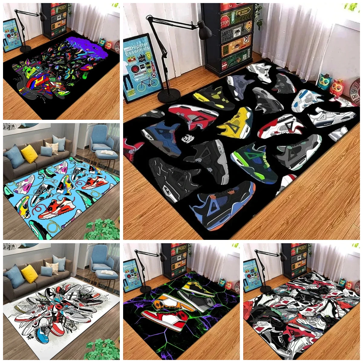 

Fashion Shoes Sneakers Logo Print Carpet for Living Room Corridor Bedroom Door Mat Kid Room Play Floor Mat Gifts Modern Decor