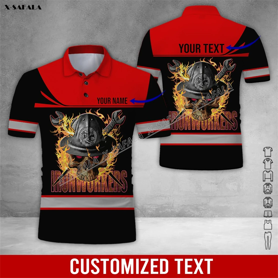 

Custom Ironworker Welder Skull 3D Print Reflection Men Adult Polo Shirt Short Sleeve Top Tee Breathable Uniform Workwear Safety