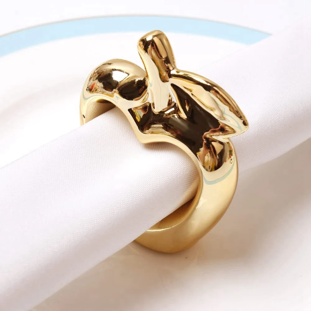 6Pcs Apple Napkin Rings, Metal Plated Apple Vintage Napkin Ring Buckle Holder for Dining Table Decoration,(Gold)