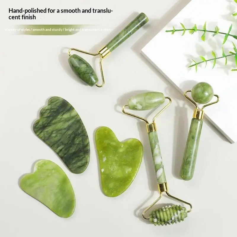 【HBA】1/2 PCS Natural Jade Roller Gua Sha Stone Massager Face Neck Body Eye Care Spa Lifting Tools