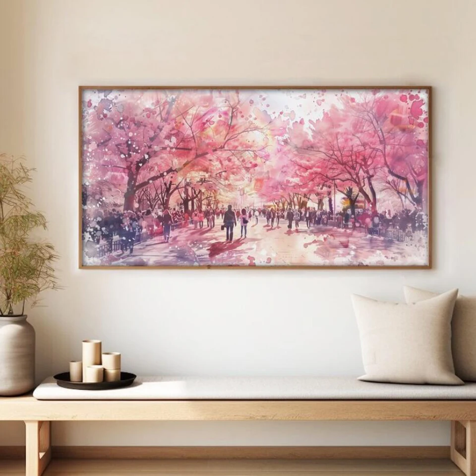 DIY Diamond Painting Large Size Japan Cherry Blossom Street Diamond Cross Stitch Kits Abstract Cherry Blossom,Diamond Mosaic