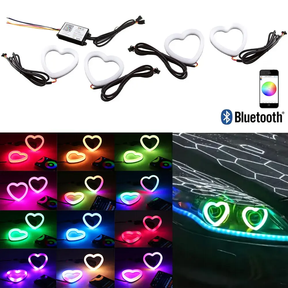 Angel Eyes RGB Heart Halo Ring with Bluetooth Remote Control Dynamic Angel Eyes Halo Ring LED DRL Turning Signal Car Accessory