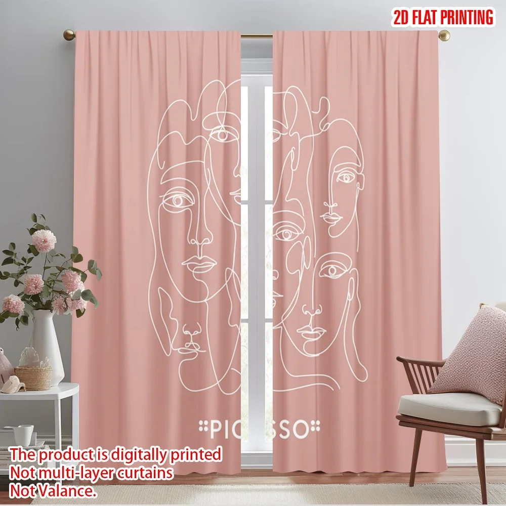 

2pcs 2D flat printing Scene Curtain Picasso Line Drawing Polyester Without Electricity Holiday Decorations Use for gold wall