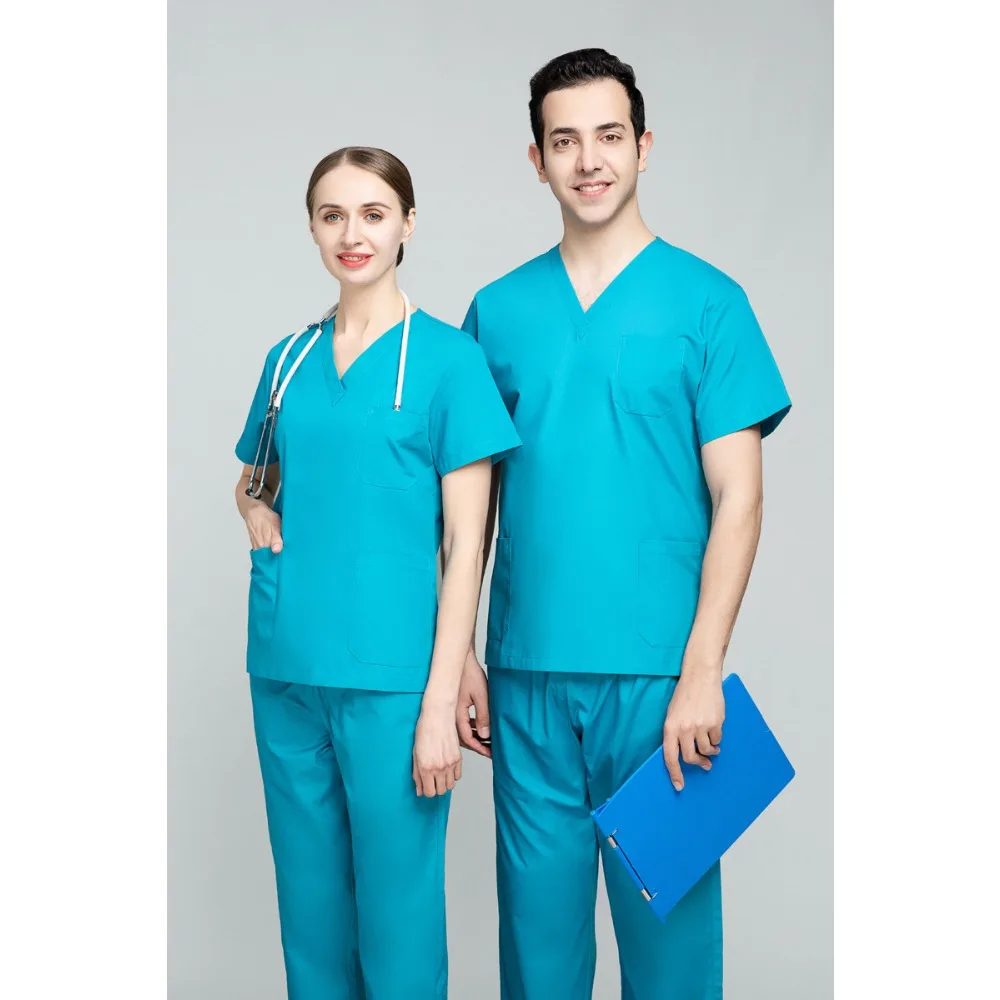 Medical Scrub Set, Short-Sleeve Top Drawstring Pants, Clinic Workwear for Doctors, Nurses Beauty Salon Staff, Pet Clinic Scrub