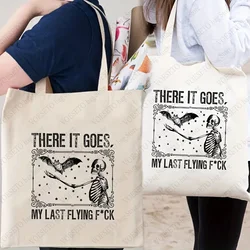 There It Goes Halloween Skeleton Pattern Tote Bag Women Shopping Canvas Shoulder Bags Square Handbag Shopper Fabric Bag